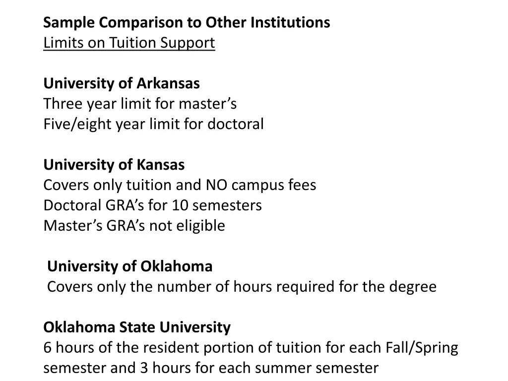 sample comparison to other institutions limits