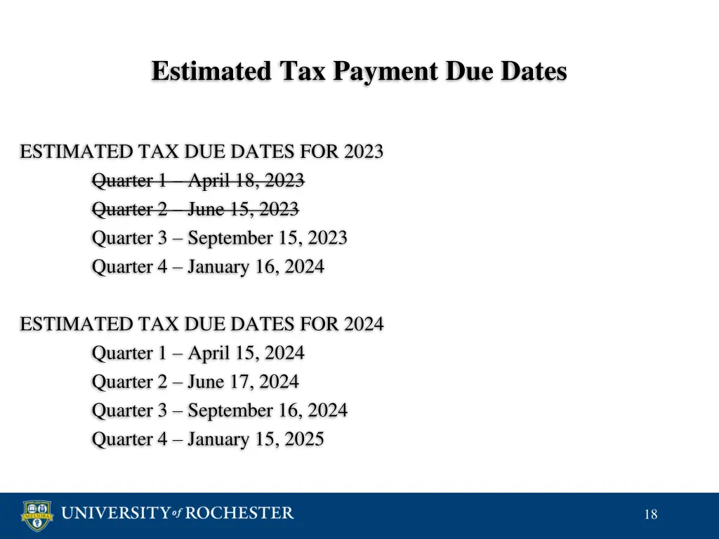 estimated tax payment due dates