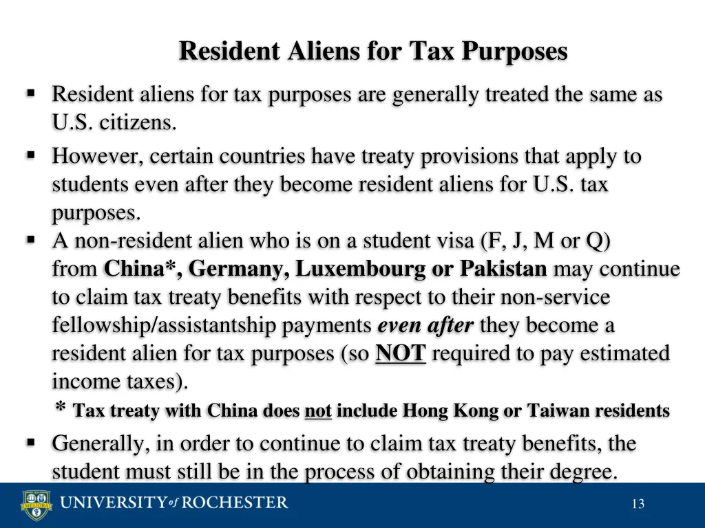 resident aliens for tax purposes