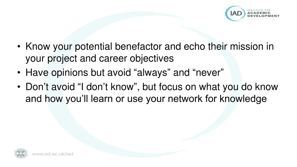 know your potential benefactor and echo their