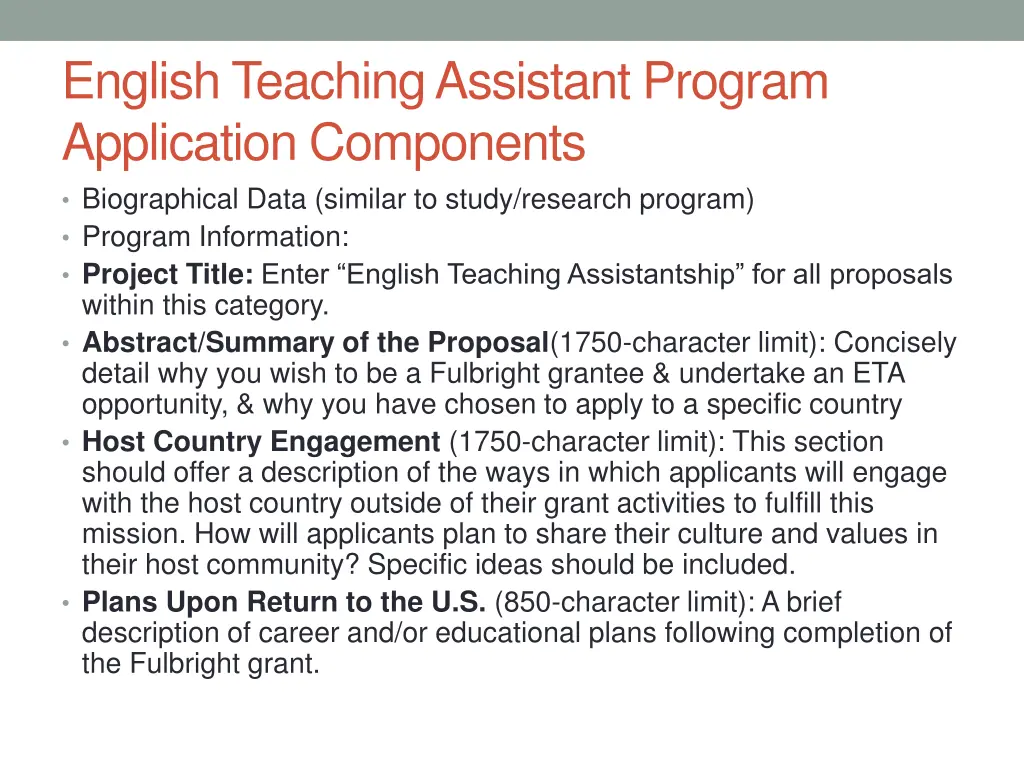 english teaching assistant program application