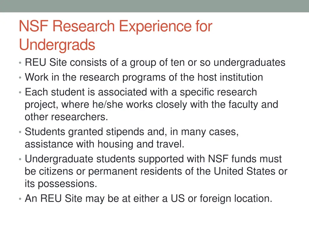 nsf research experience for undergrads reu site