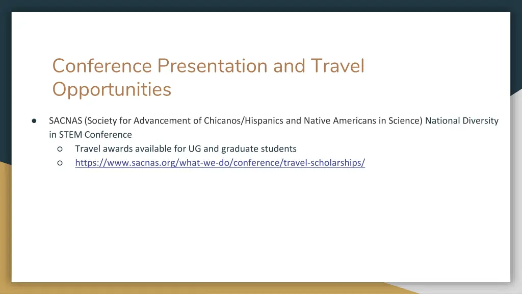 conference presentation and travel opportunities