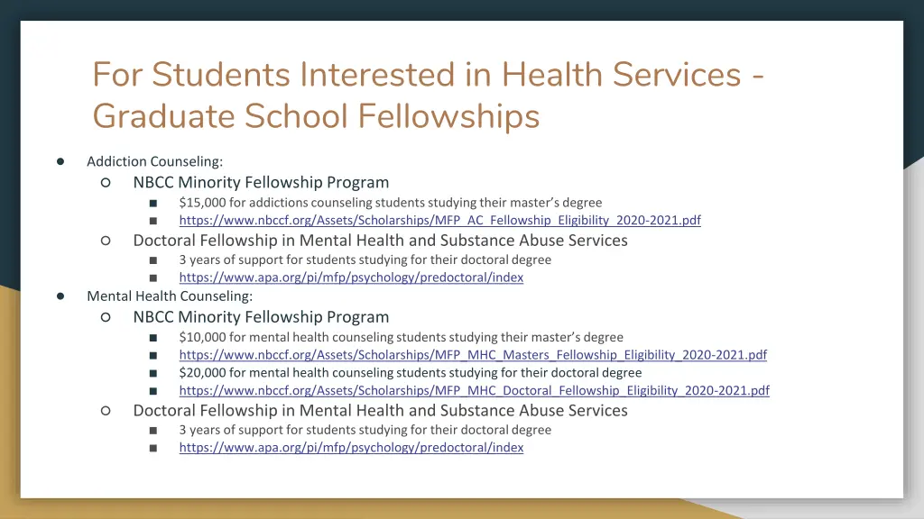 for students interested in health services