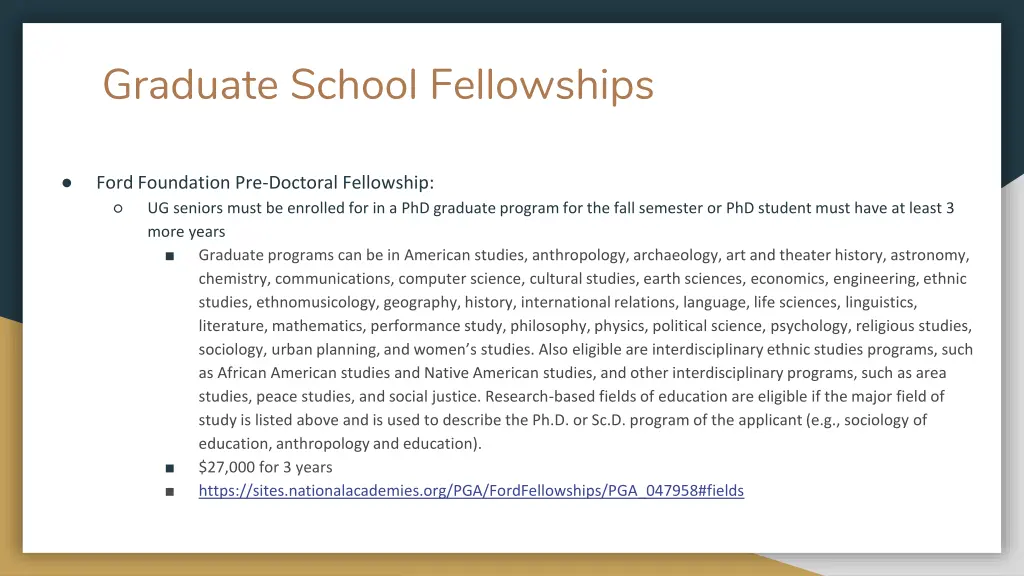 graduate school fellowships