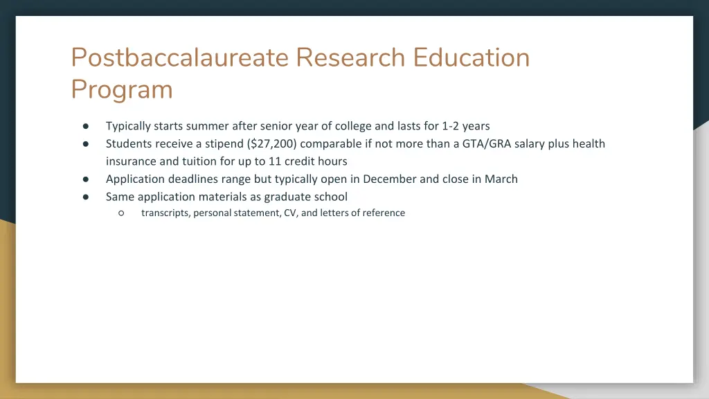 postbaccalaureate research education program 1