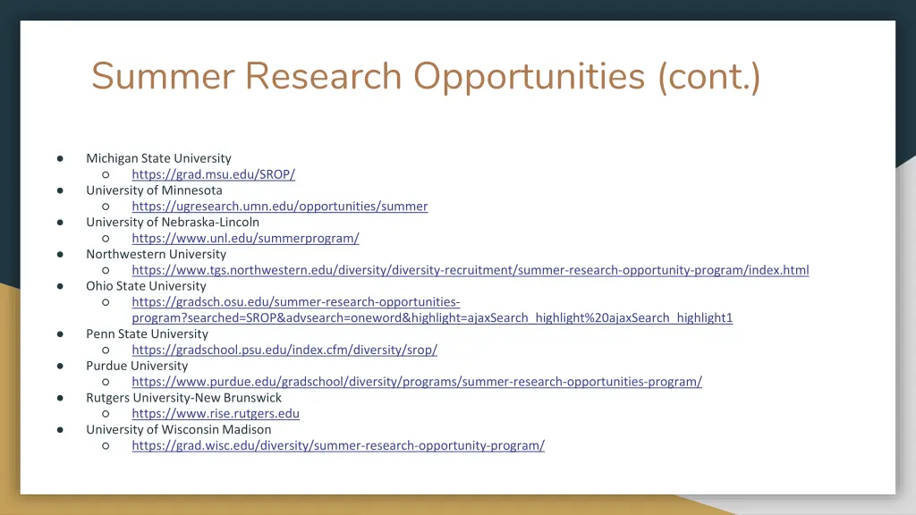 summer research opportunities cont