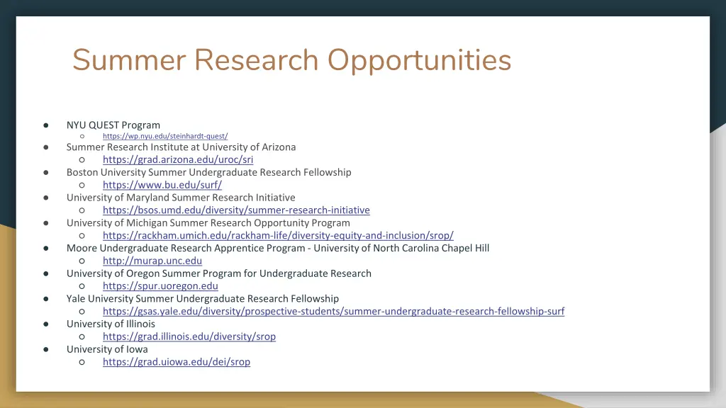 summer research opportunities