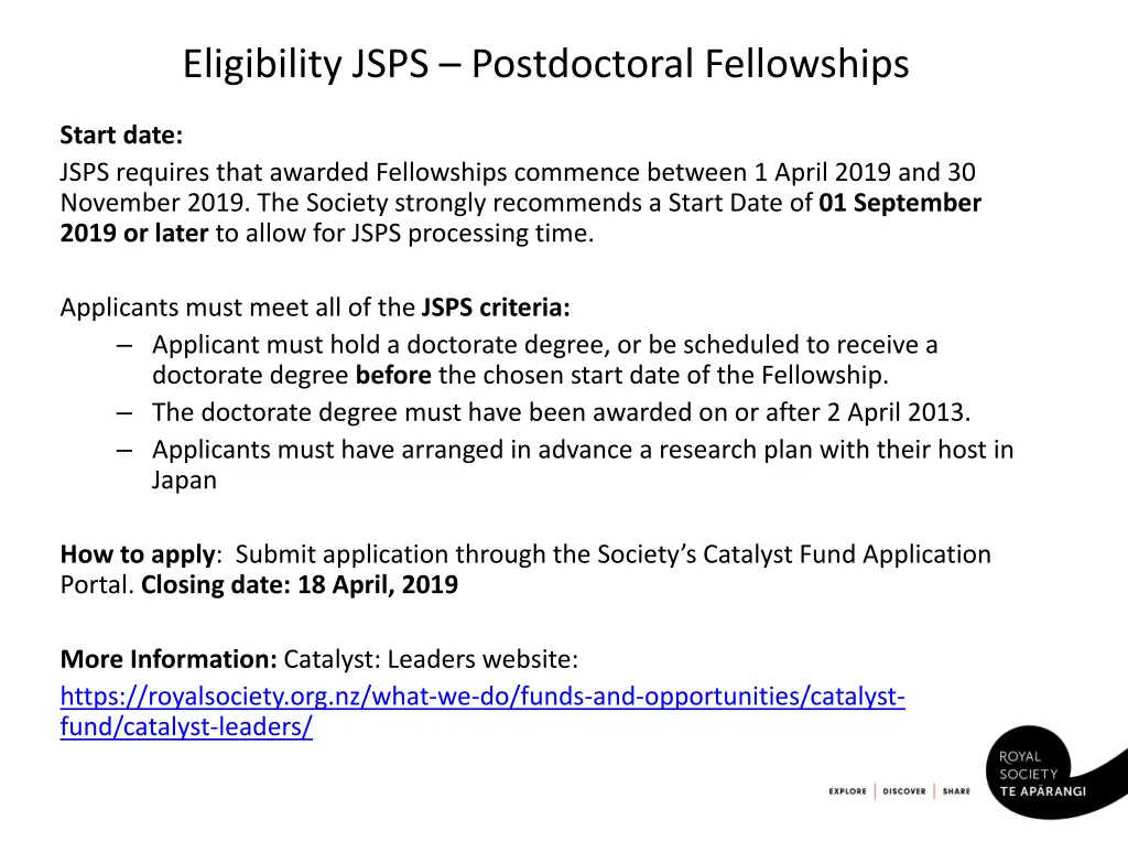 eligibility jsps postdoctoral fellowships