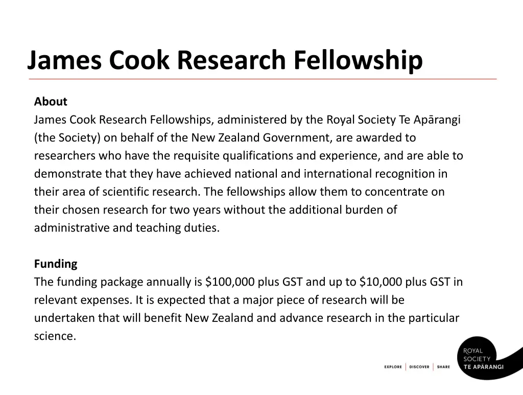 james cook research fellowship