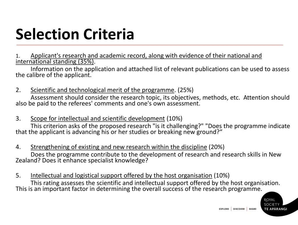 selection criteria 1