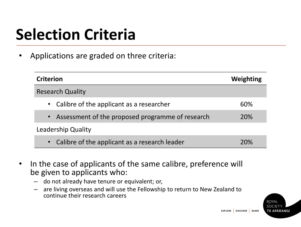 selection criteria