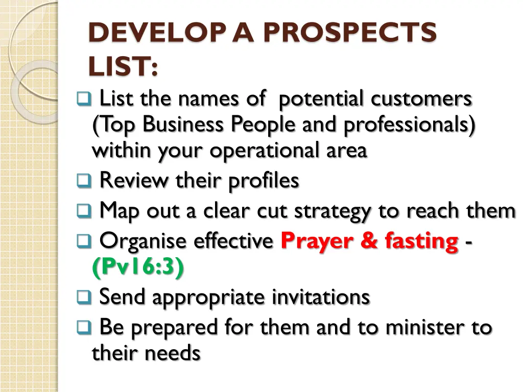 develop a prospects list list the names