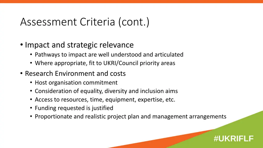 assessment criteria cont