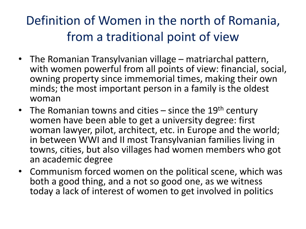 definition of women in the north of romania from