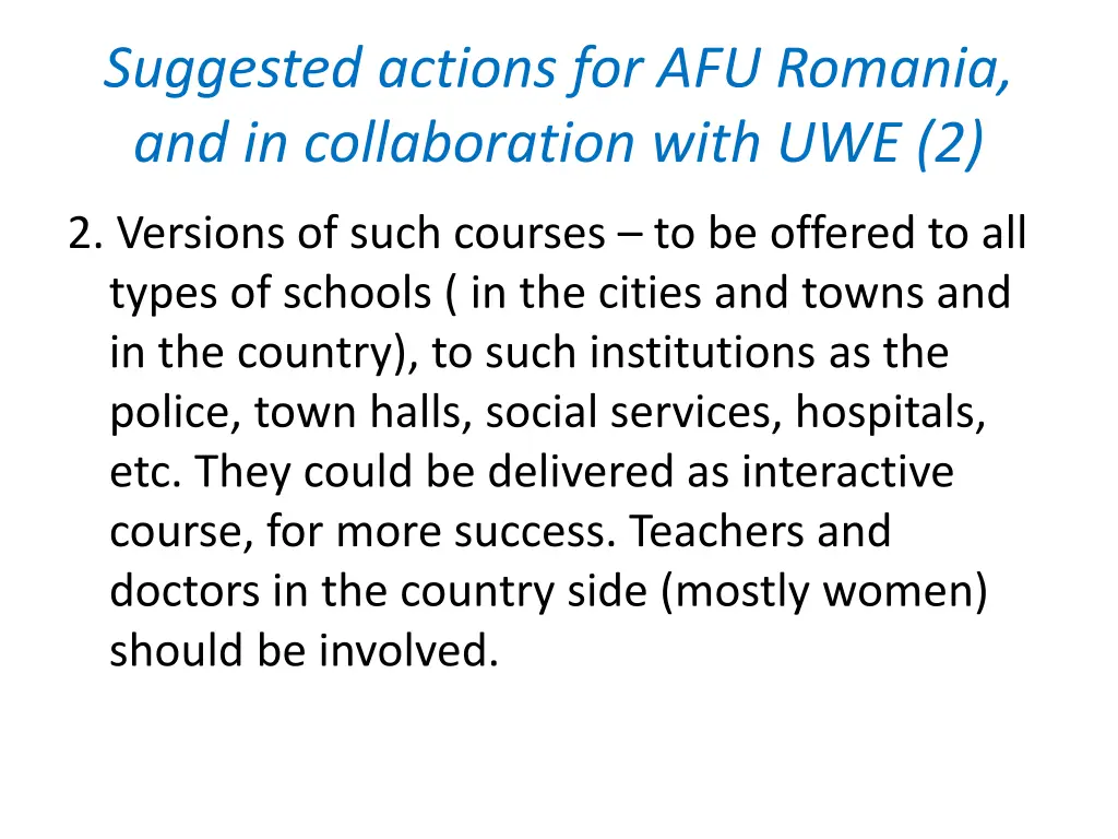 suggested actions for afu romania 1