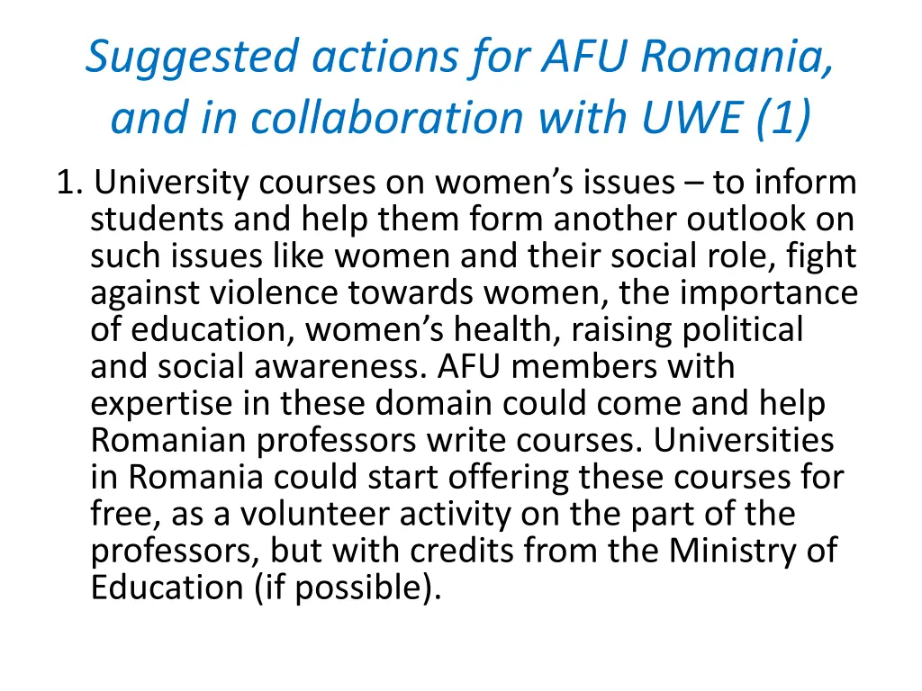 suggested actions for afu romania