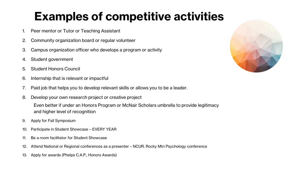 examples of competitive activities