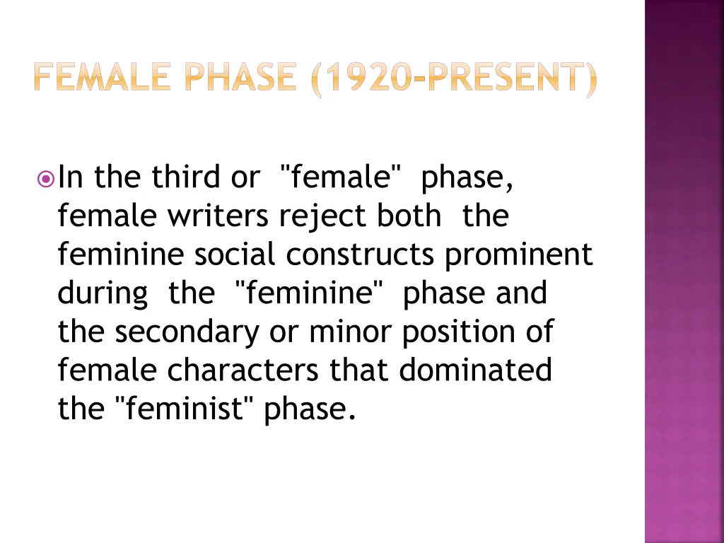 female phase 1920 present