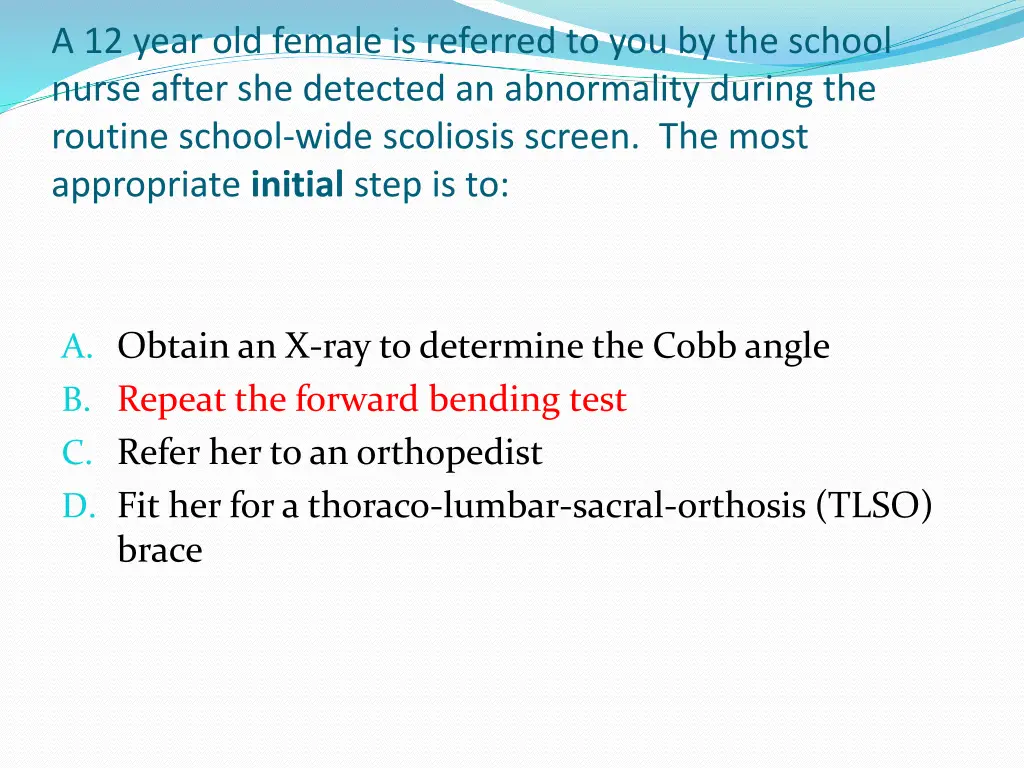 a 12 year old female is referred 1