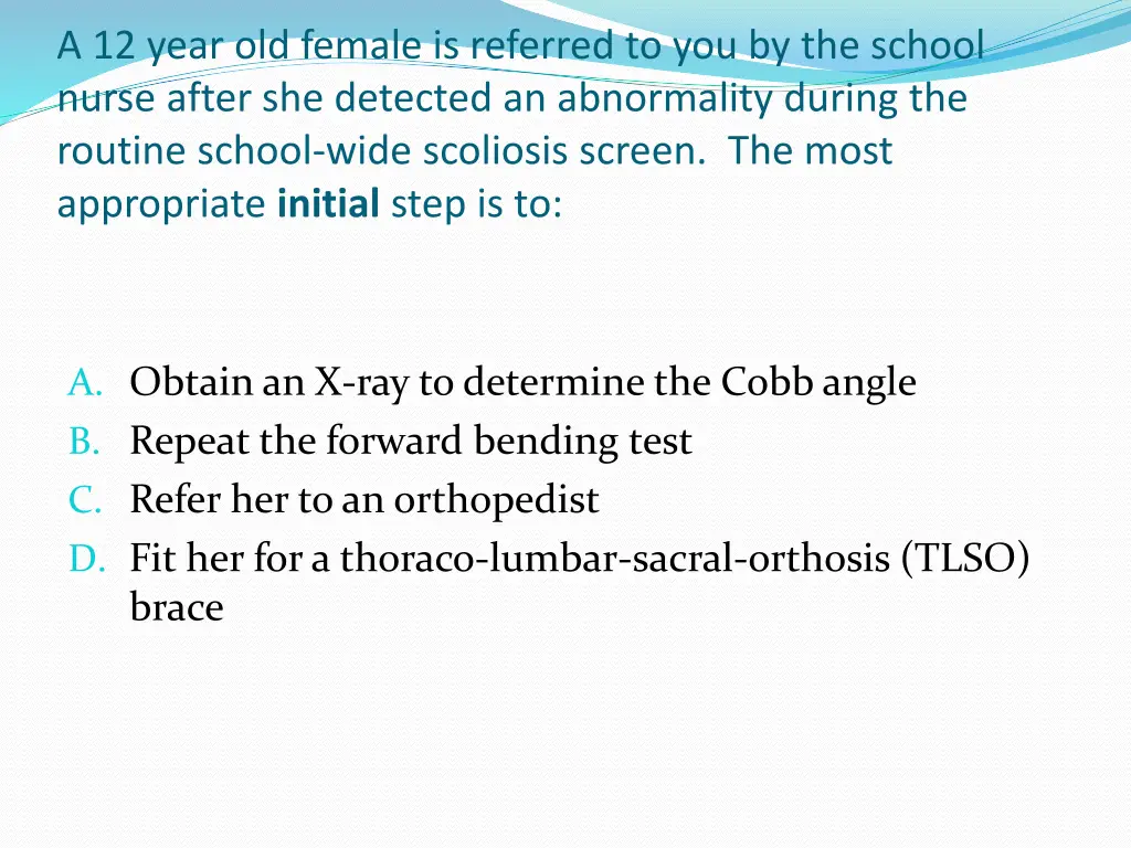 a 12 year old female is referred