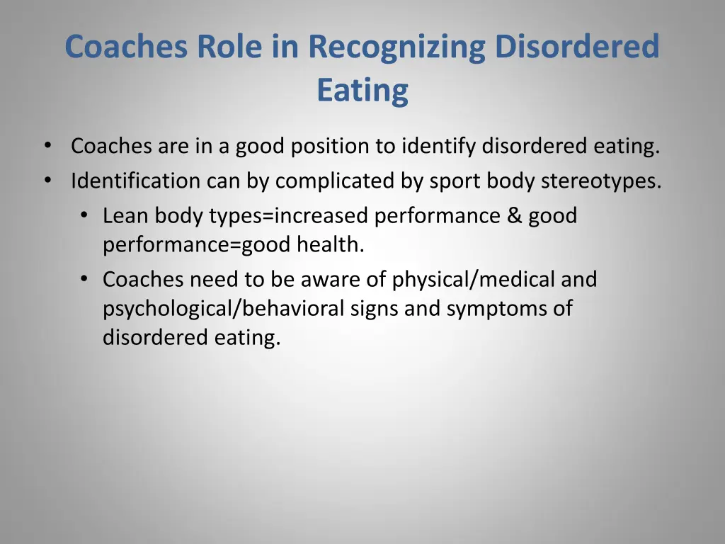 coaches role in recognizing disordered eating