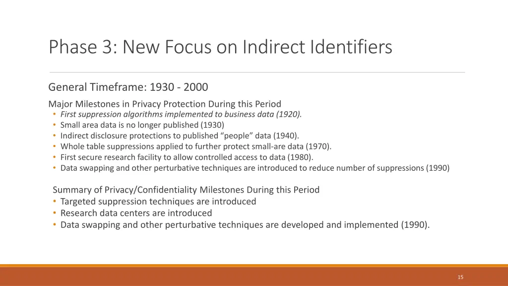 phase 3 new focus on indirect identifiers