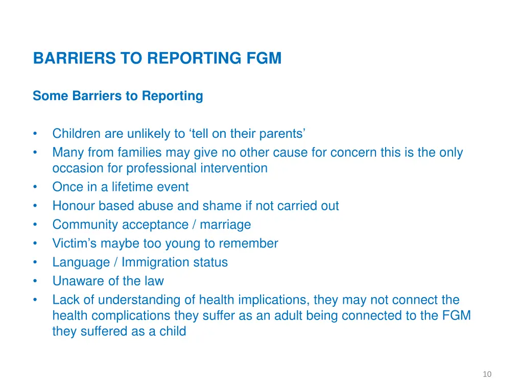 barriers to reporting fgm