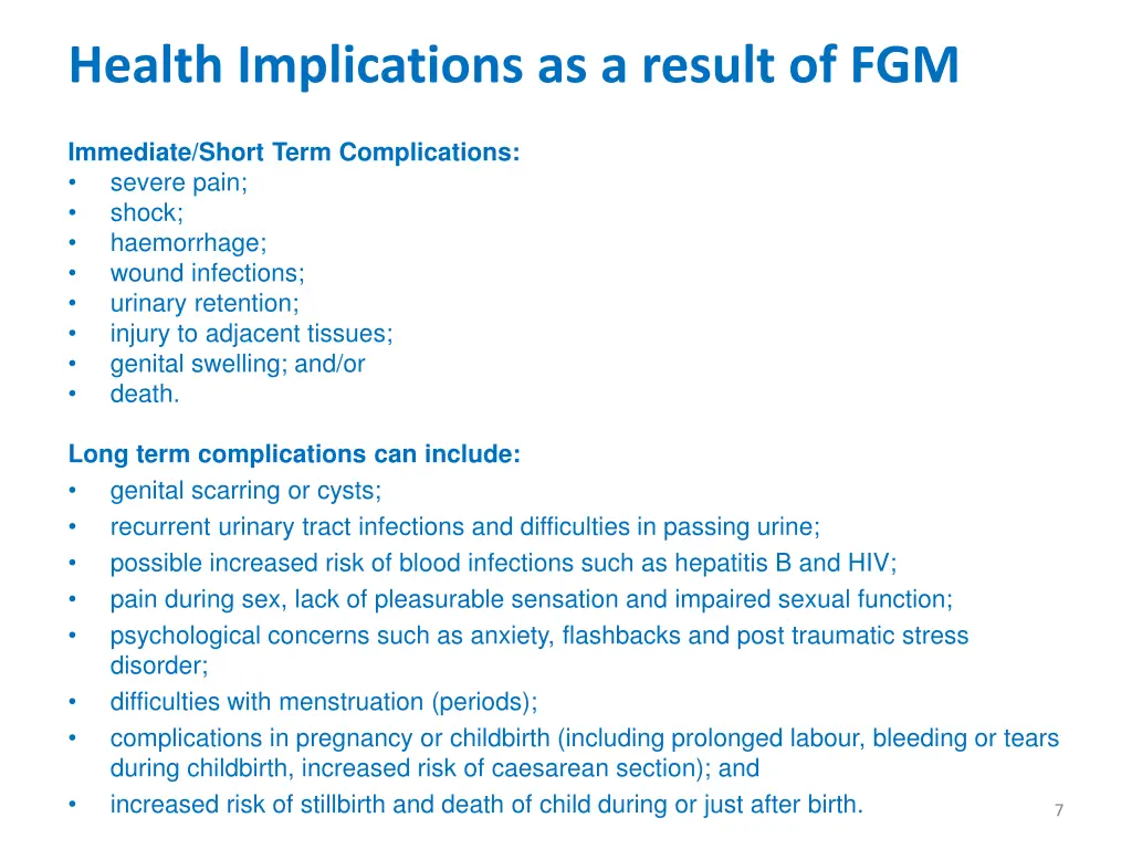 health implications as a result of fgm