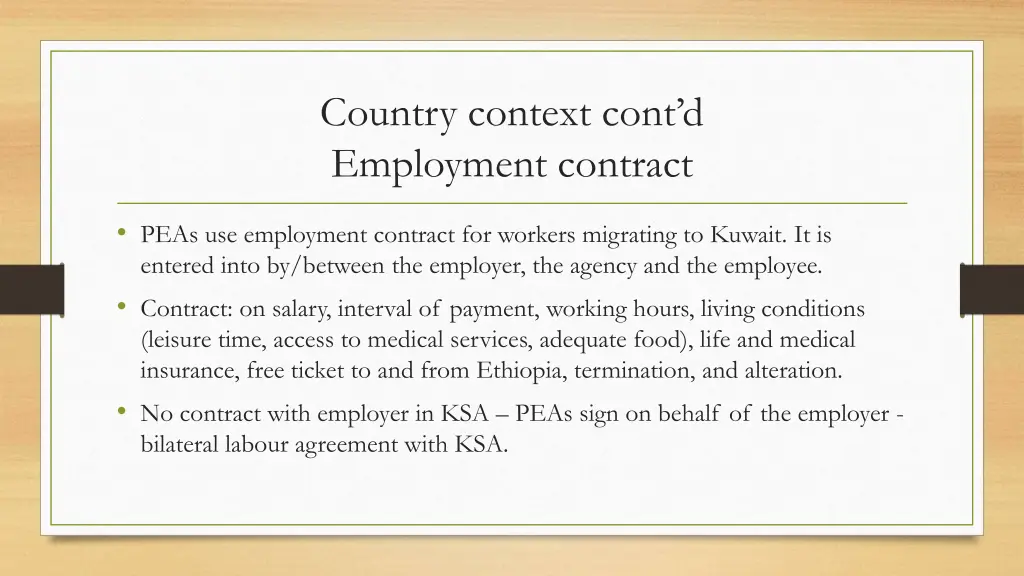 country context cont d employment contract