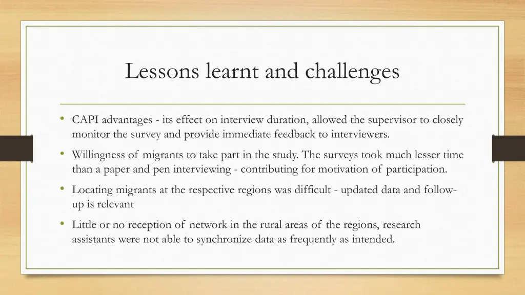 lessons learnt and challenges