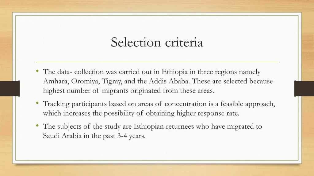 selection criteria