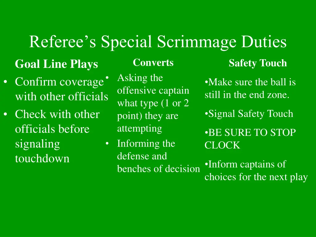 referee s special scrimmage duties goal line