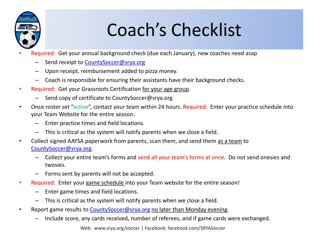 coach s checklist