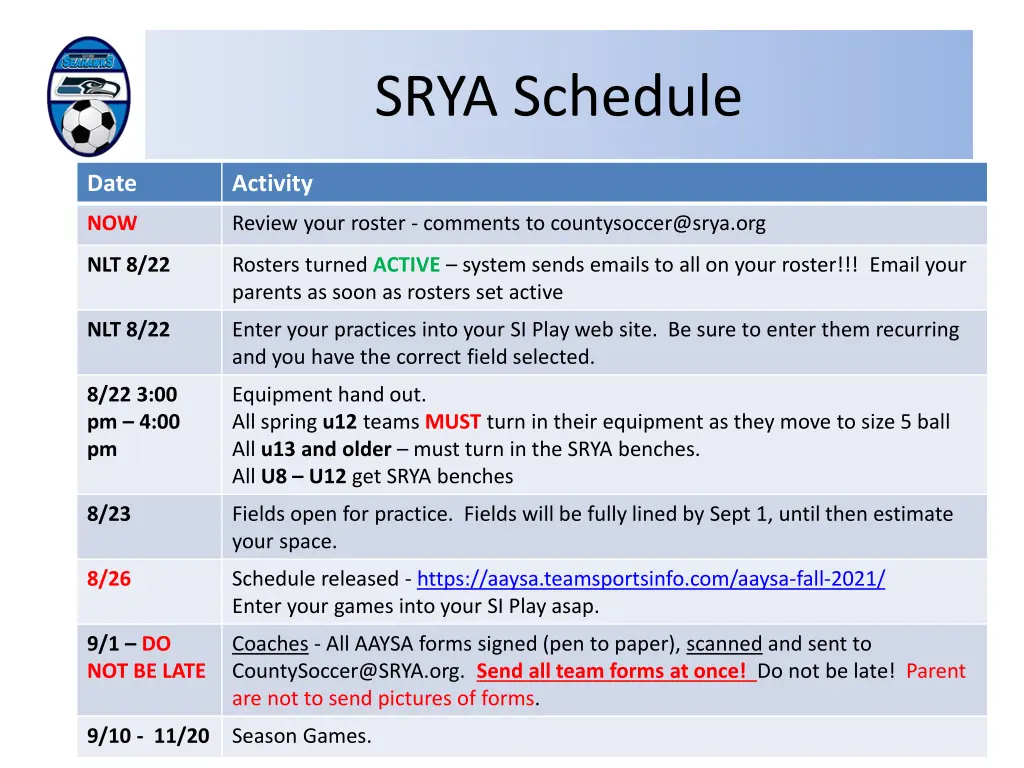 srya schedule