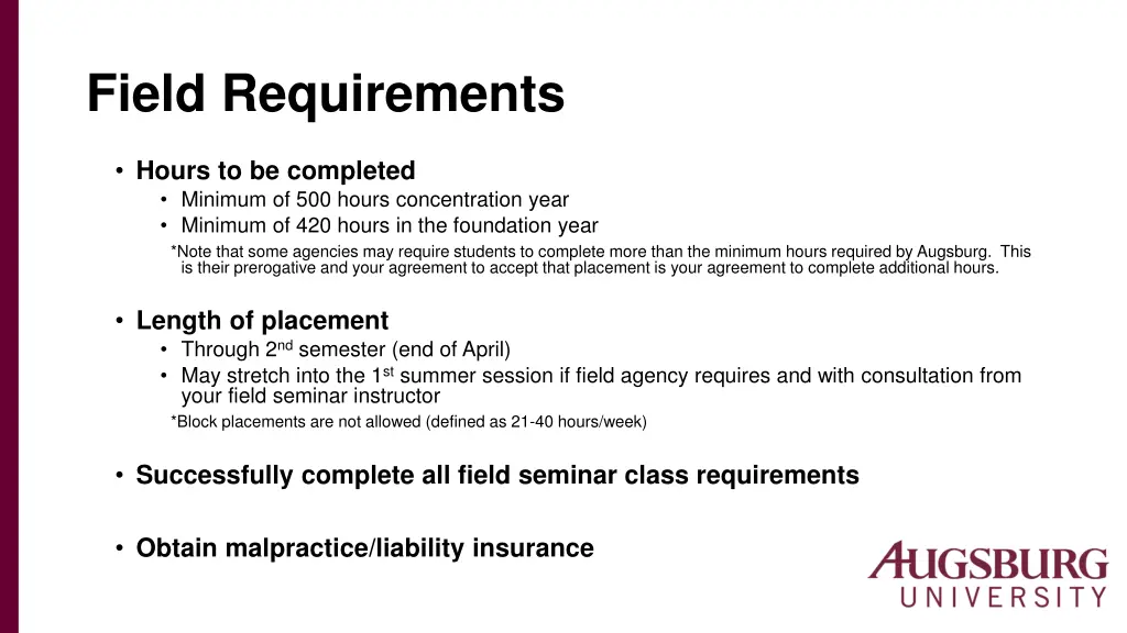 field requirements