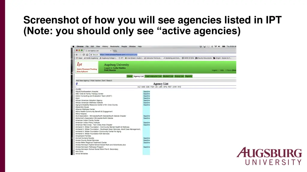 screenshot of how you will see agencies listed