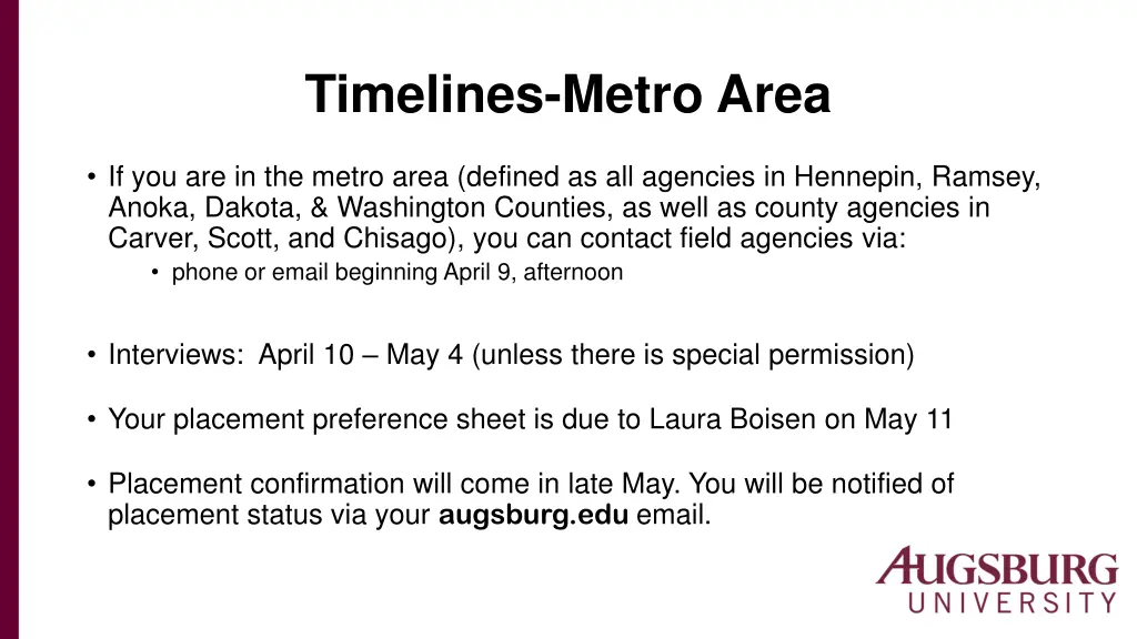 timelines metro area