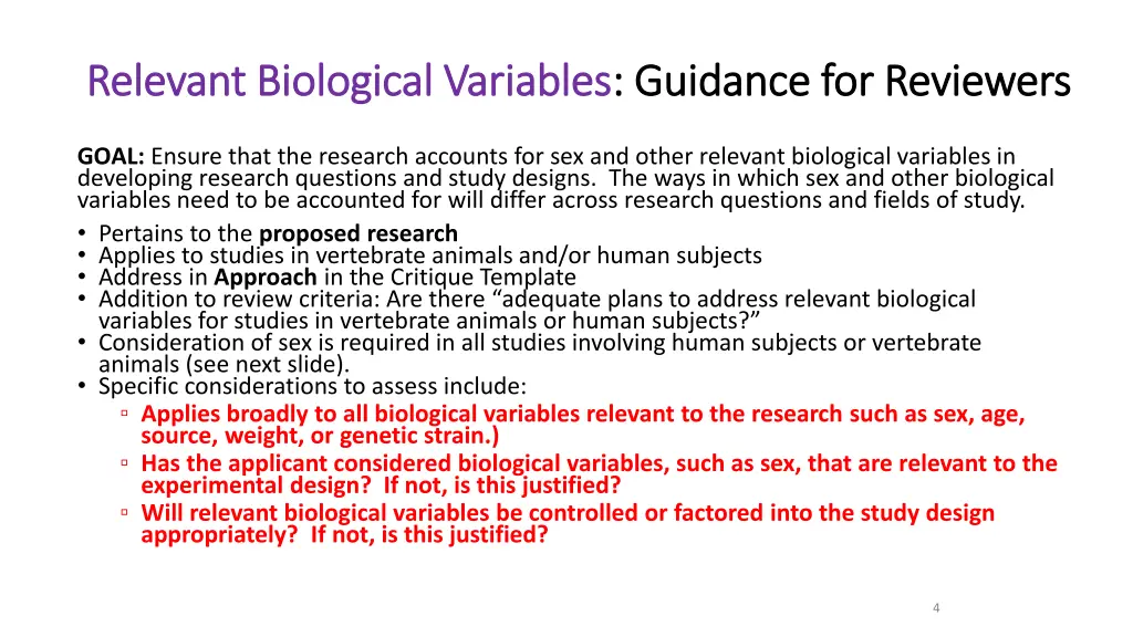 relevant biological variables relevant biological