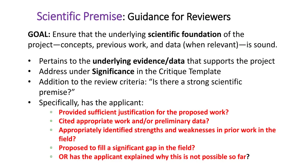 scientific premise scientific premise guidance