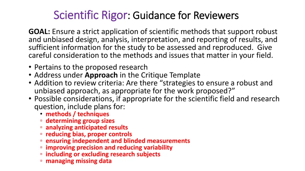 scientific rigor scientific rigor guidance