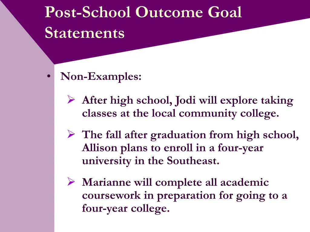 post school outcome goal statements 1