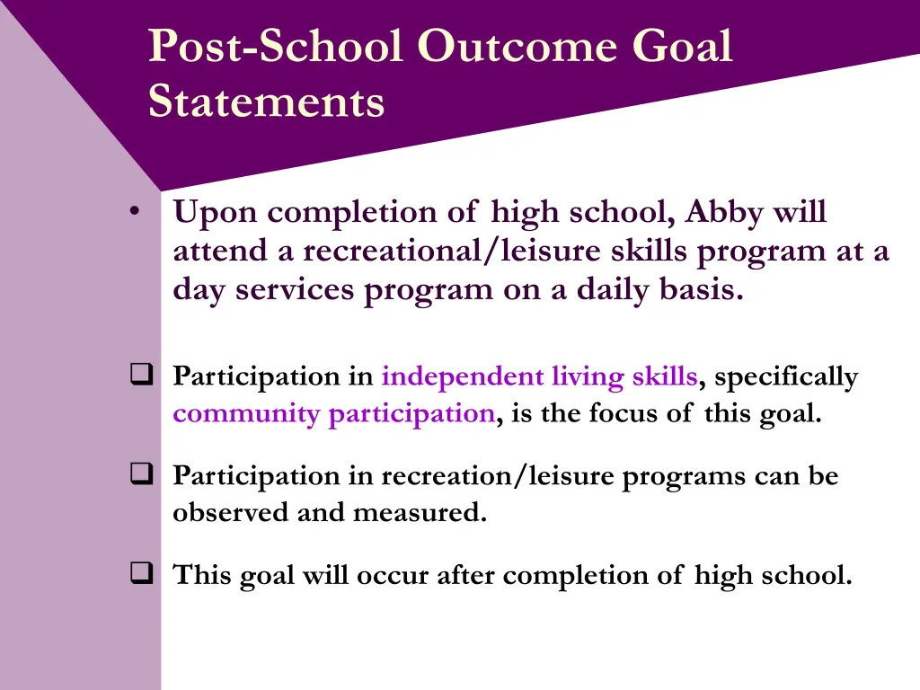 post school outcome goal statements 10