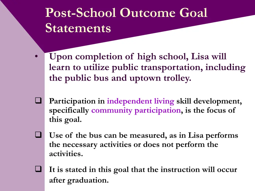 post school outcome goal statements 11