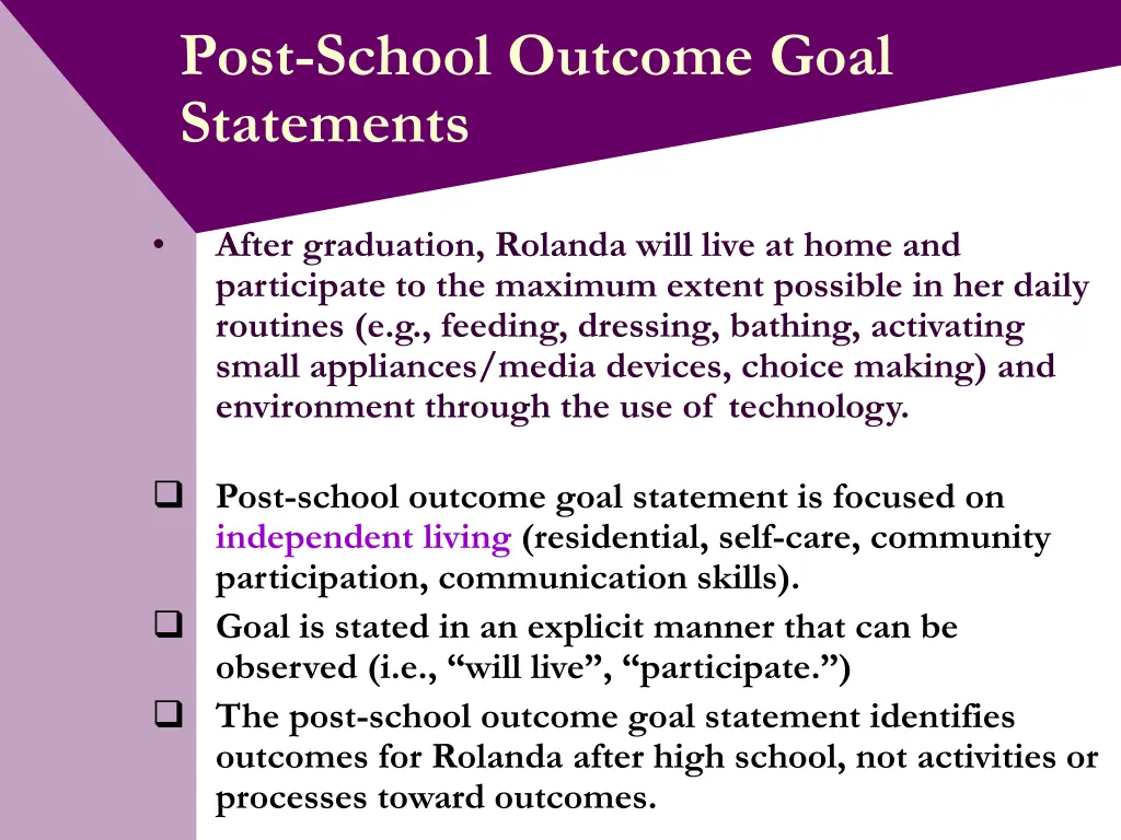 post school outcome goal statements 12