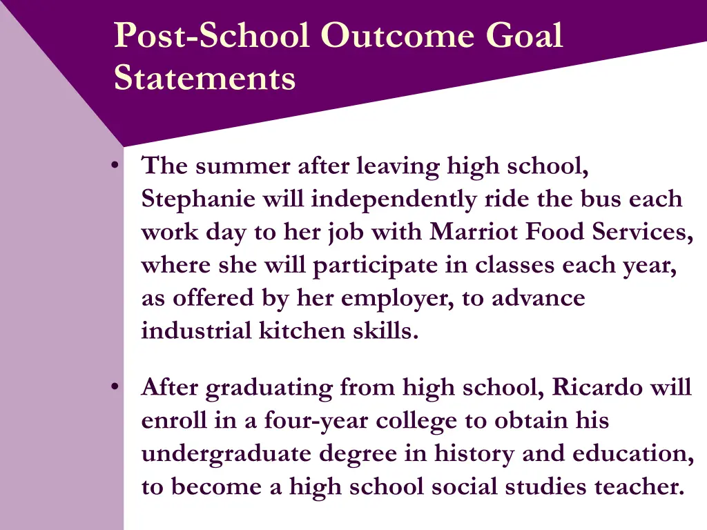 post school outcome goal statements 13