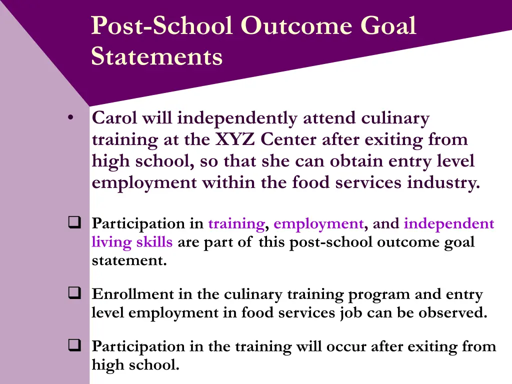 post school outcome goal statements 6