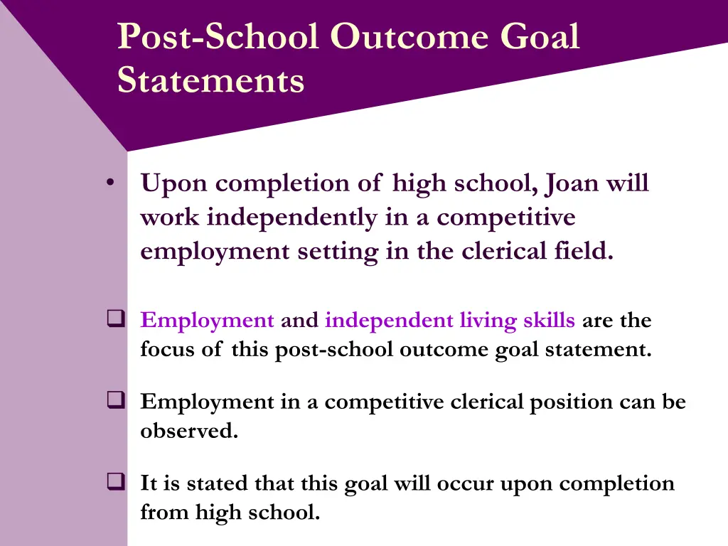 post school outcome goal statements 7