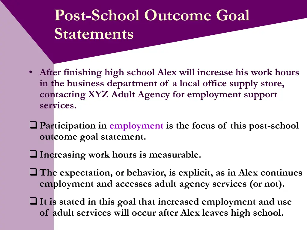 post school outcome goal statements 8