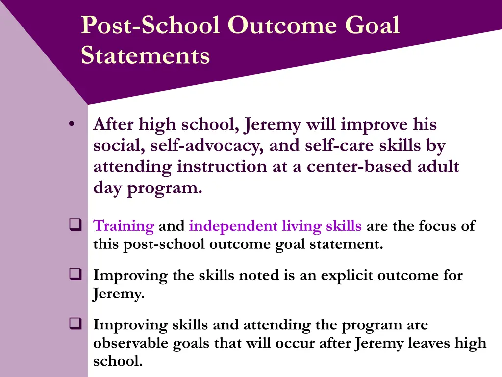 post school outcome goal statements 9